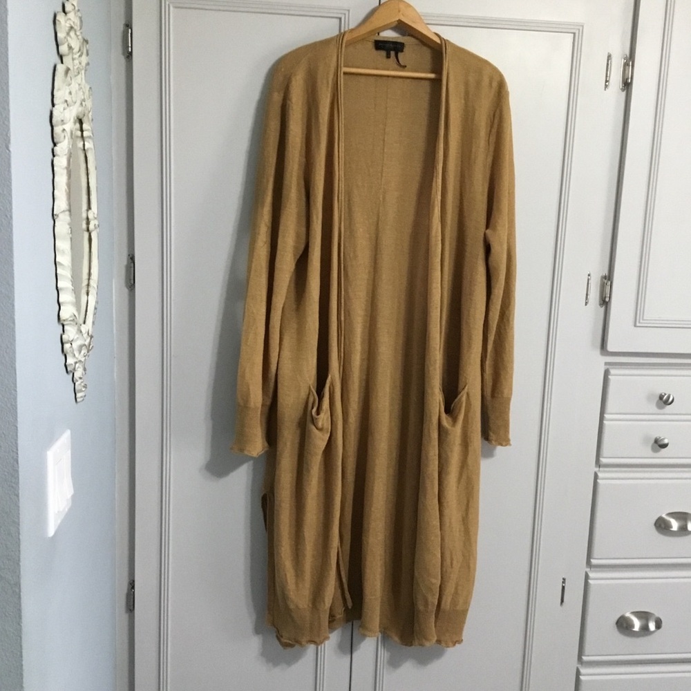 Lagenlook 100% Linen Light Brown Open Cardigan Slub Duster Donna Karan XL